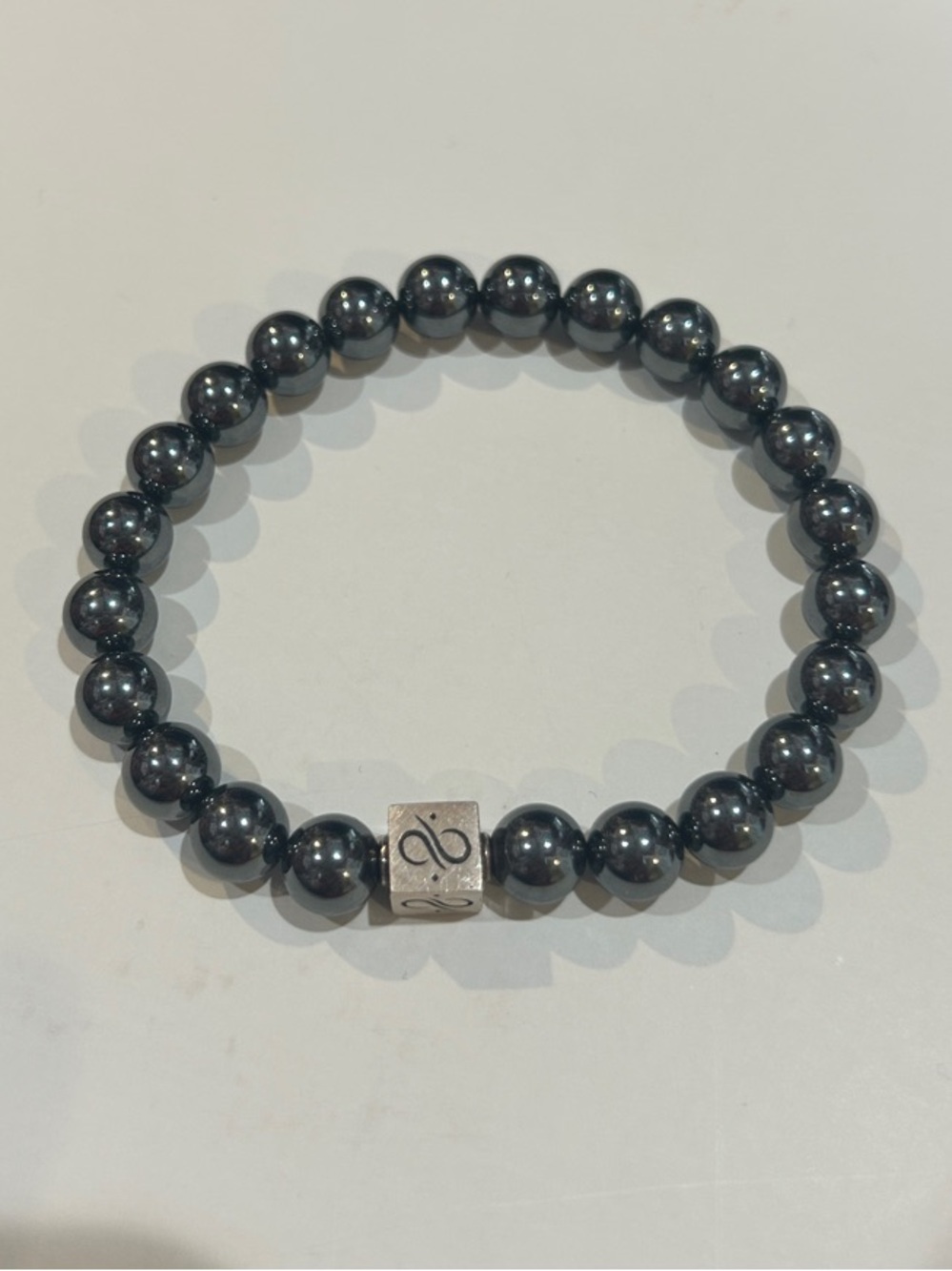 Hematite Beaded Bracelet with Metal Accent